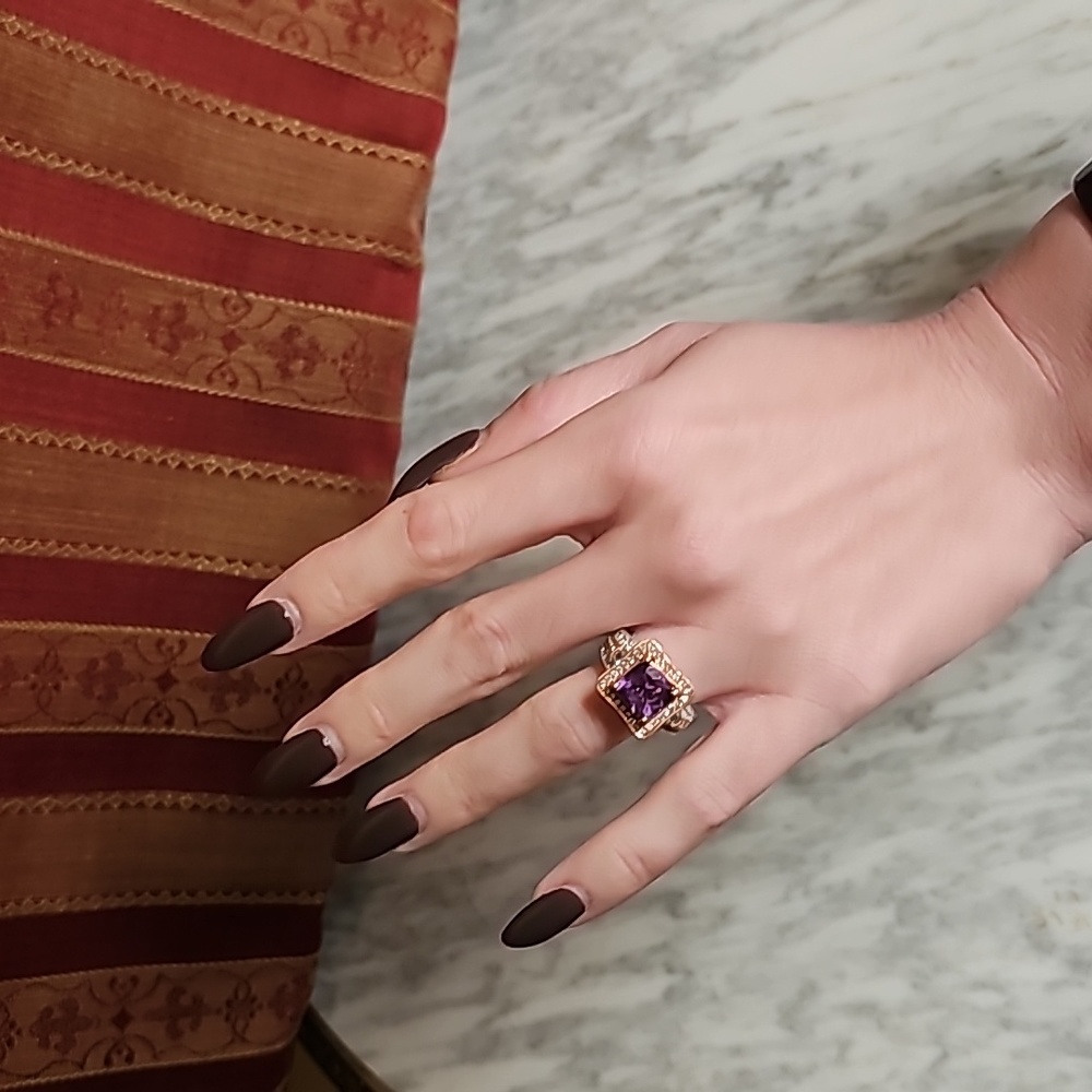 Suzy Levian Sterling Silver Purple Amethyst Emerald-Cut 5.2 cttw Ring Size 6